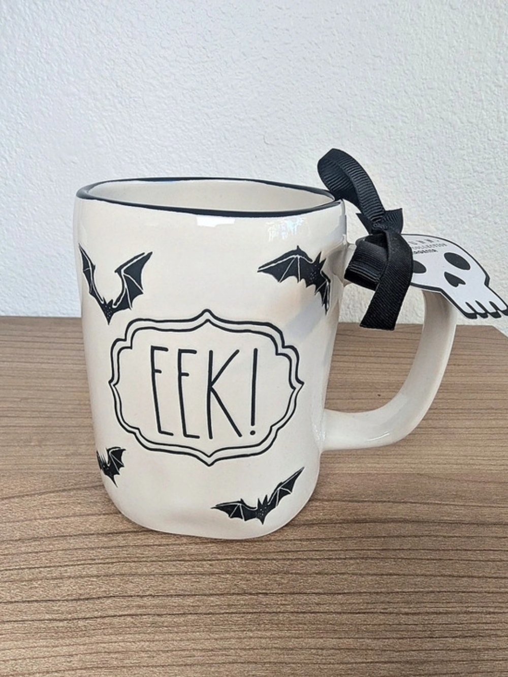 Rae Dunn Ceramic Eek! Bat Mug In White & Black